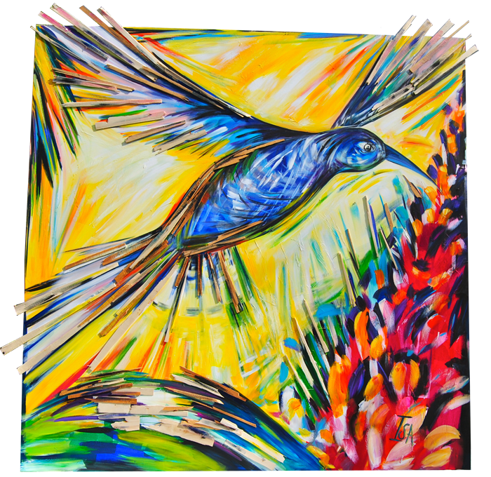 Repas flamboyant, acrylique et bois, 2m x 2m