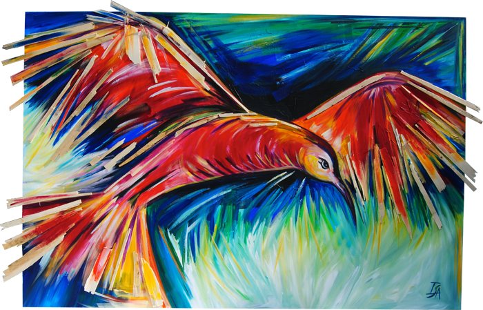 L'envol, acrylique et bois, 1,95m x 1,30m