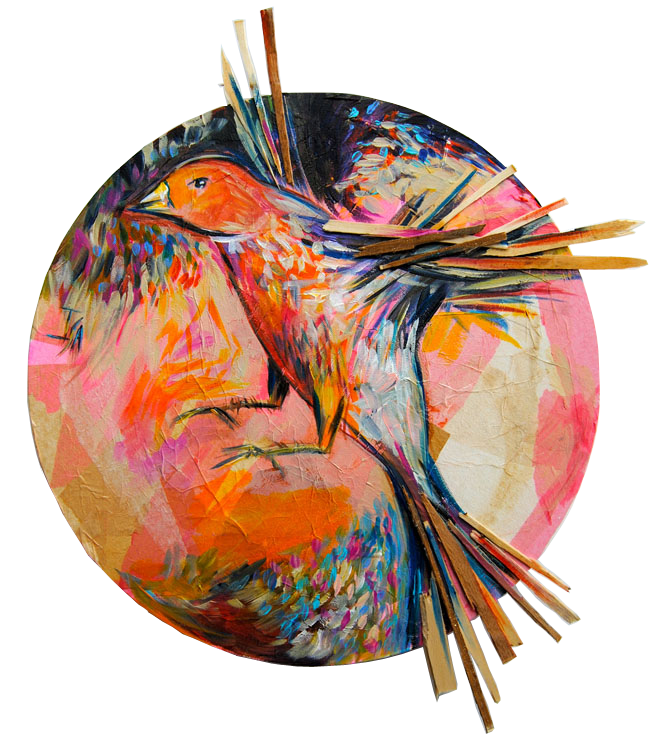 Tondo, bois, acrylique et papier, octobre 2012, diamètre 40cm.
