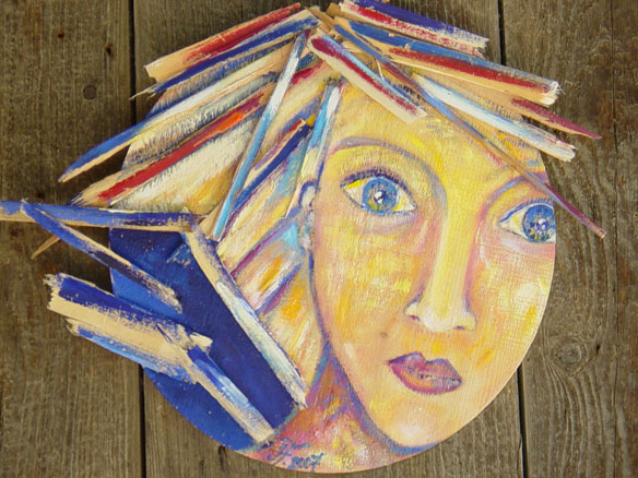 Série des têtes, acrylique sur bois.