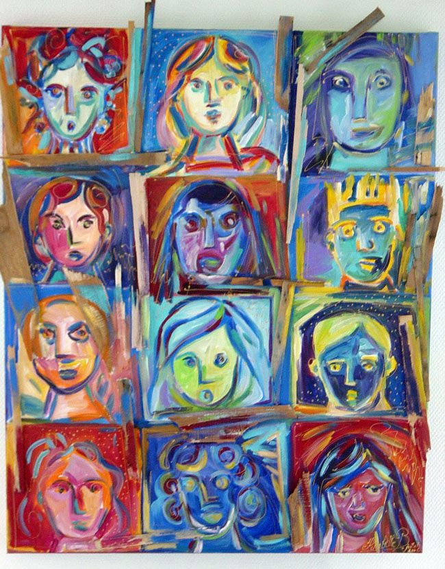 Série des têtes, acrylique sur bois.