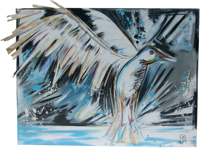 Atterrissage, acrylique et bois, 2m x 1,5m