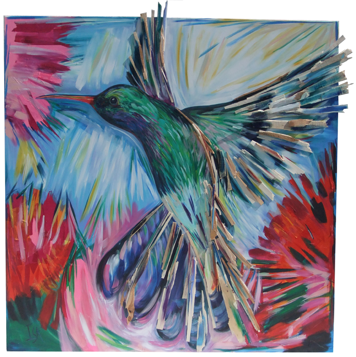 Palette colorée pour le colibri, acrylique et bois, 2m x 2m