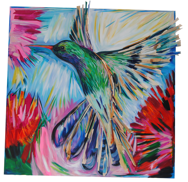 Palette colorée pour le colibri, acrylique et bois, 2m x 2m