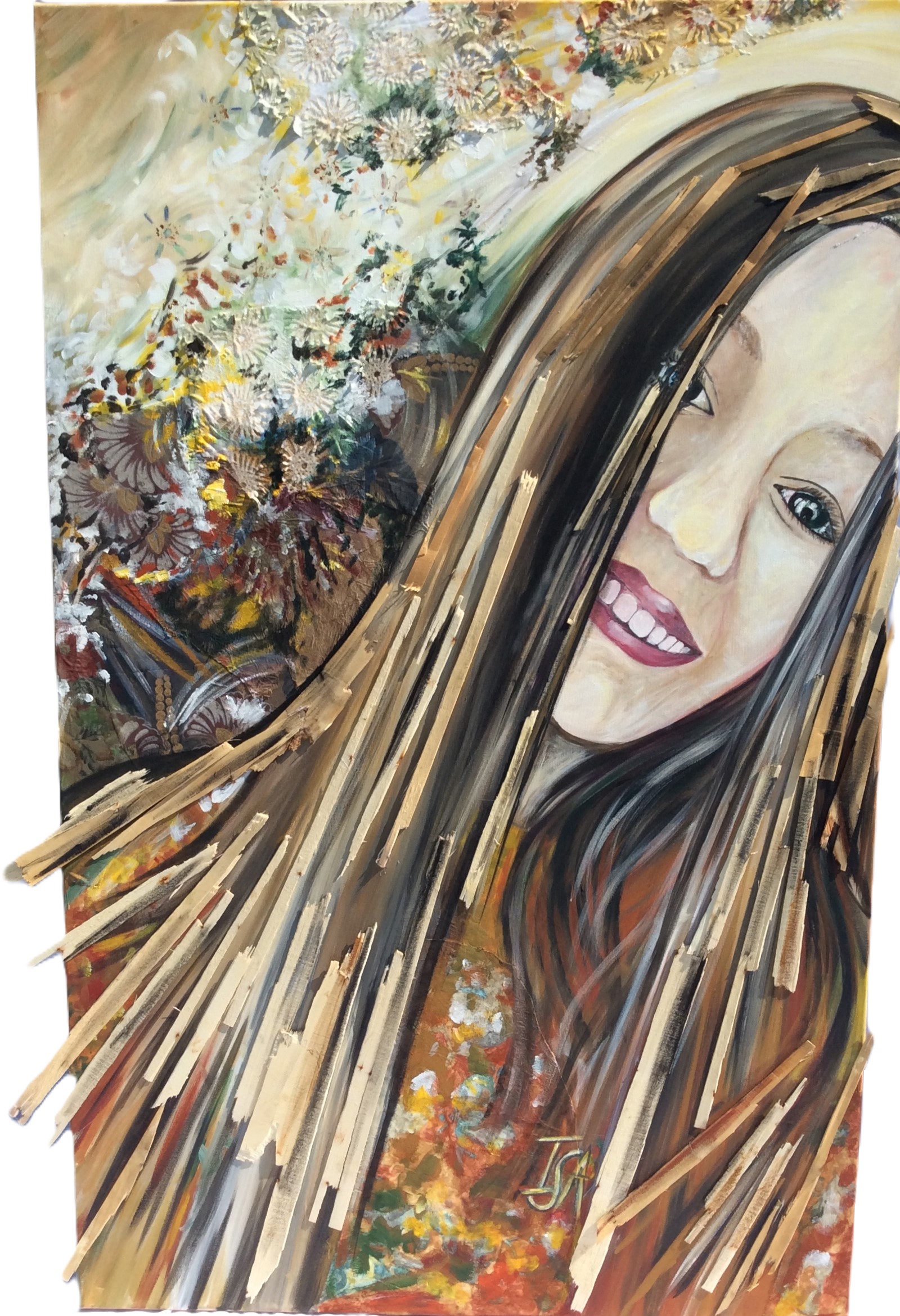 Portrait Adèle Rayonnante 2017 Acrylique, bois et tissus