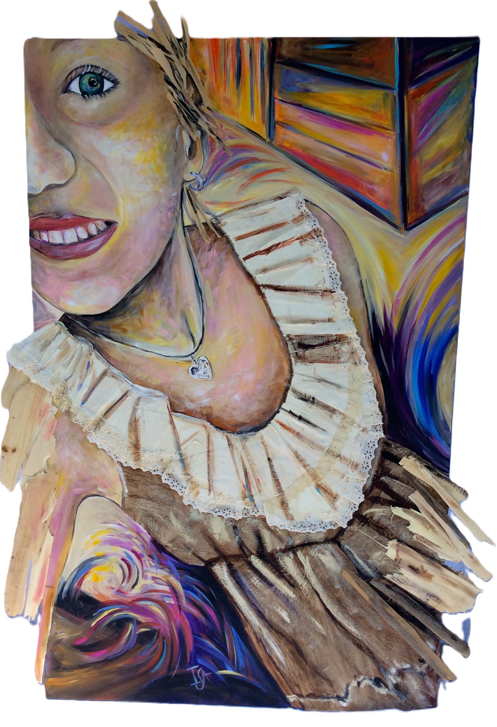 Selfie Adèle à la collerette 2017 Acrylique, bois et tissus