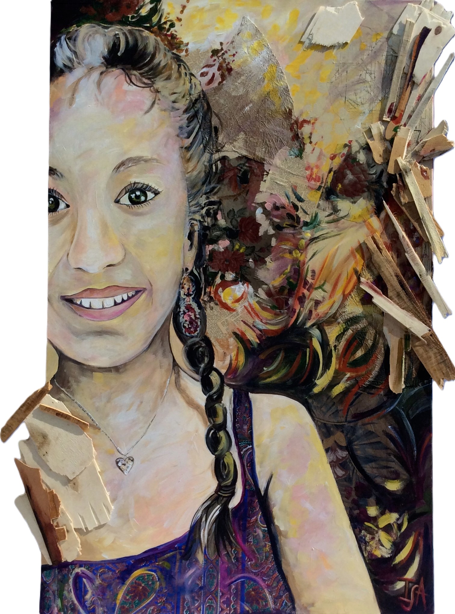 Selfie Adèle à la natte 2017 Acrylique, bois et tissus